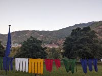 315) Blick auf das Parlamentsgebäude vom Dzong von Thimphu, Arbeits- und Wohnsitz des Königs, Thimphu, Bhutan