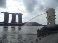 Wahrzeichen Merlion und Marina Sands Hotel