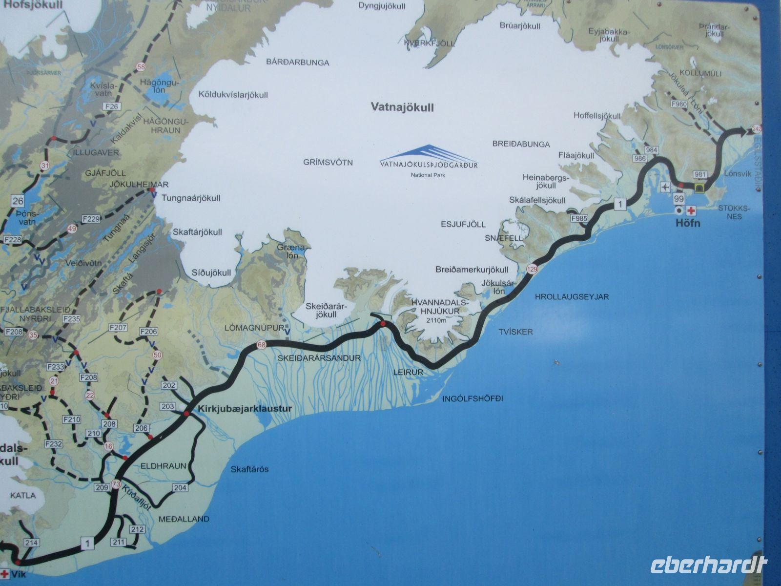 Vatnajökull- und Südküstenkarte