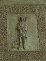 Trani: Auszug der Bronzetür, Relief des Heiligen Nikolaus der Pilger