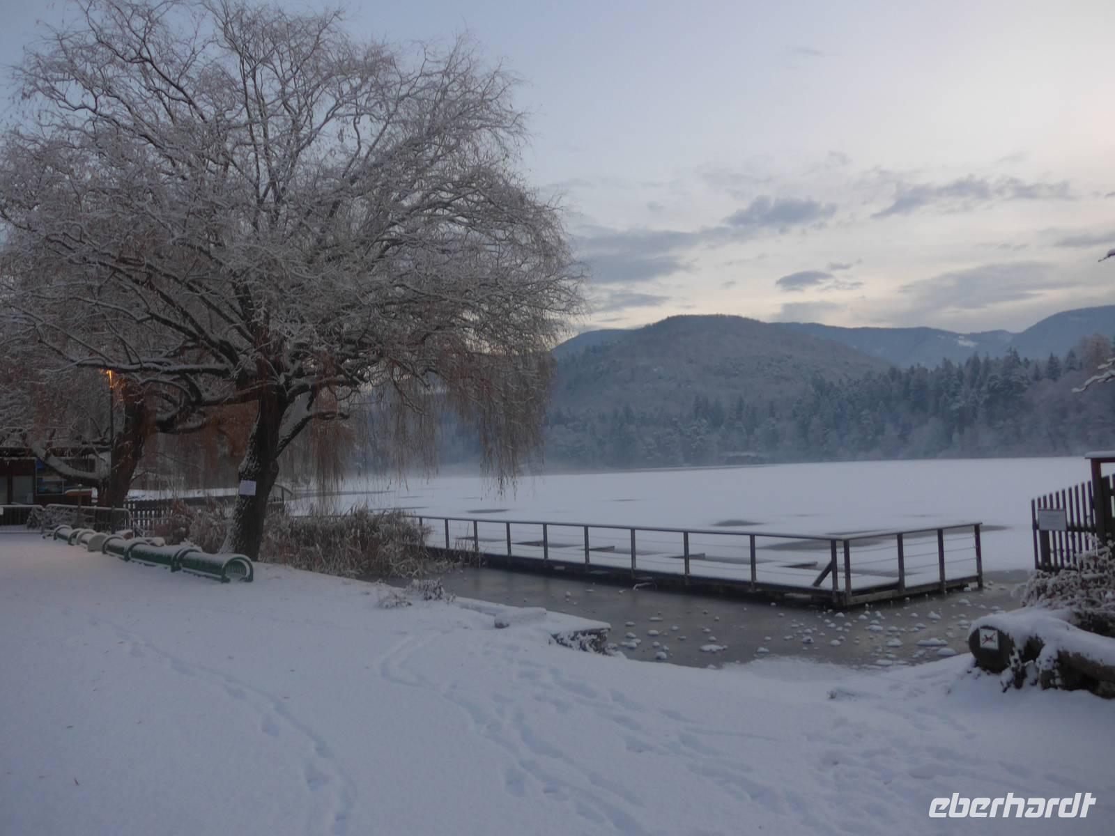 Montiggler See - bei Abreise mit Schnee
