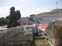 Siracusa - Archäologische Zone - das Griechische Theater wird für die Sommerspielzeit vorbereitet
