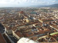 Bildunterschriften Geschafft – Blick auf die Markthalle mit ihrem grünen Dach und San Lorenzo. Dort waren wir heute Morgen.