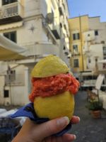 Orangensorbet in einer Zitrone