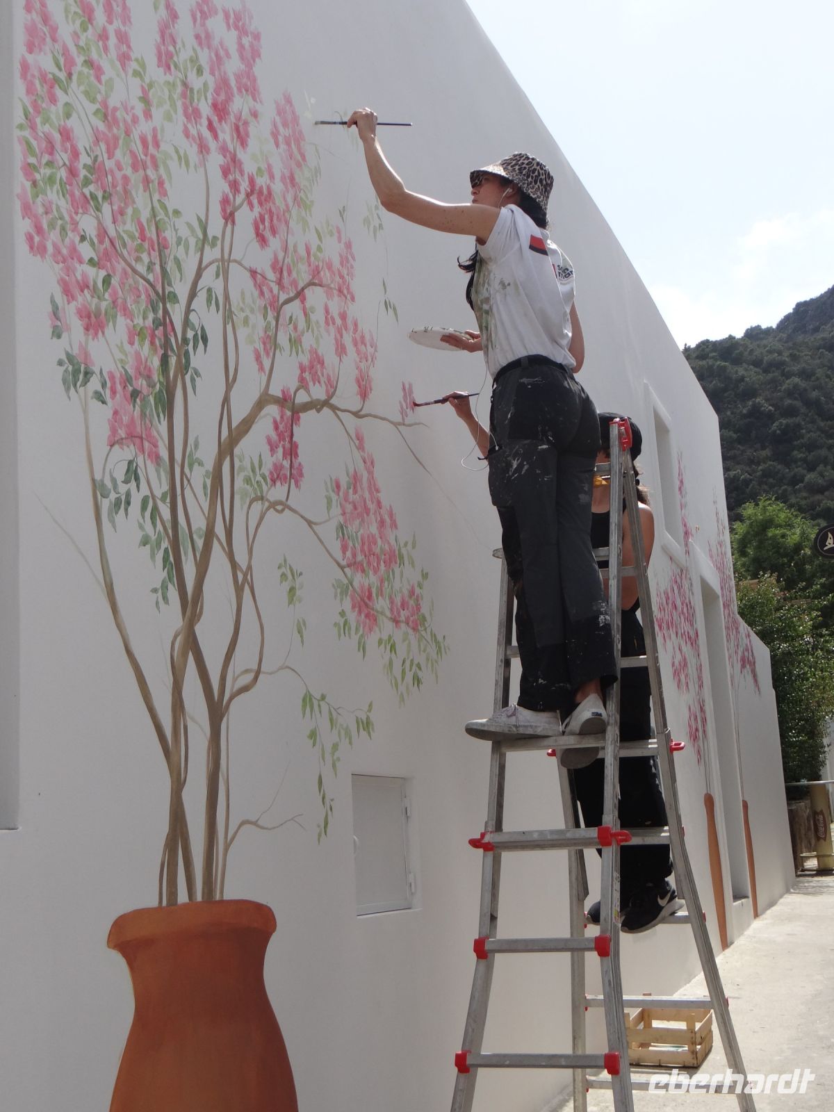 Panarea, die Bougainville blühen rundherum und werden auch auf die Fassade gemalt.