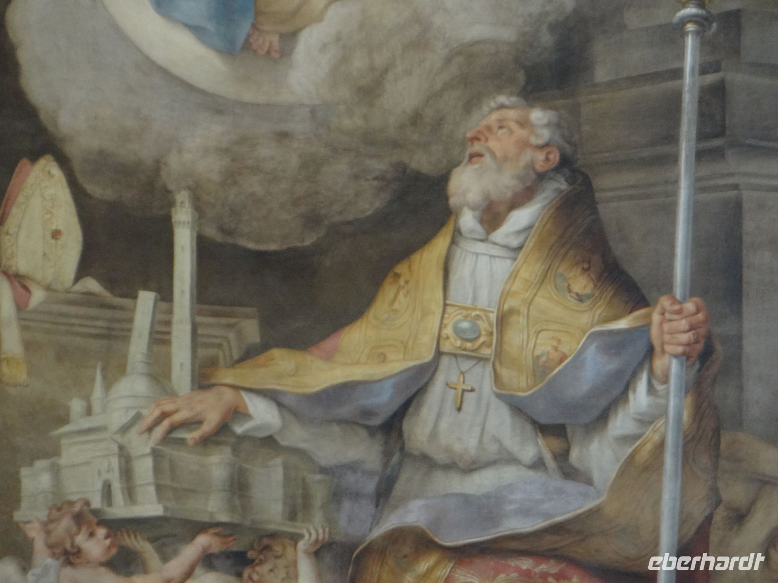 Bologna, das barocke Fresko an der Apsis zeigt San Petronio mit seiner Stadt Bologna. 