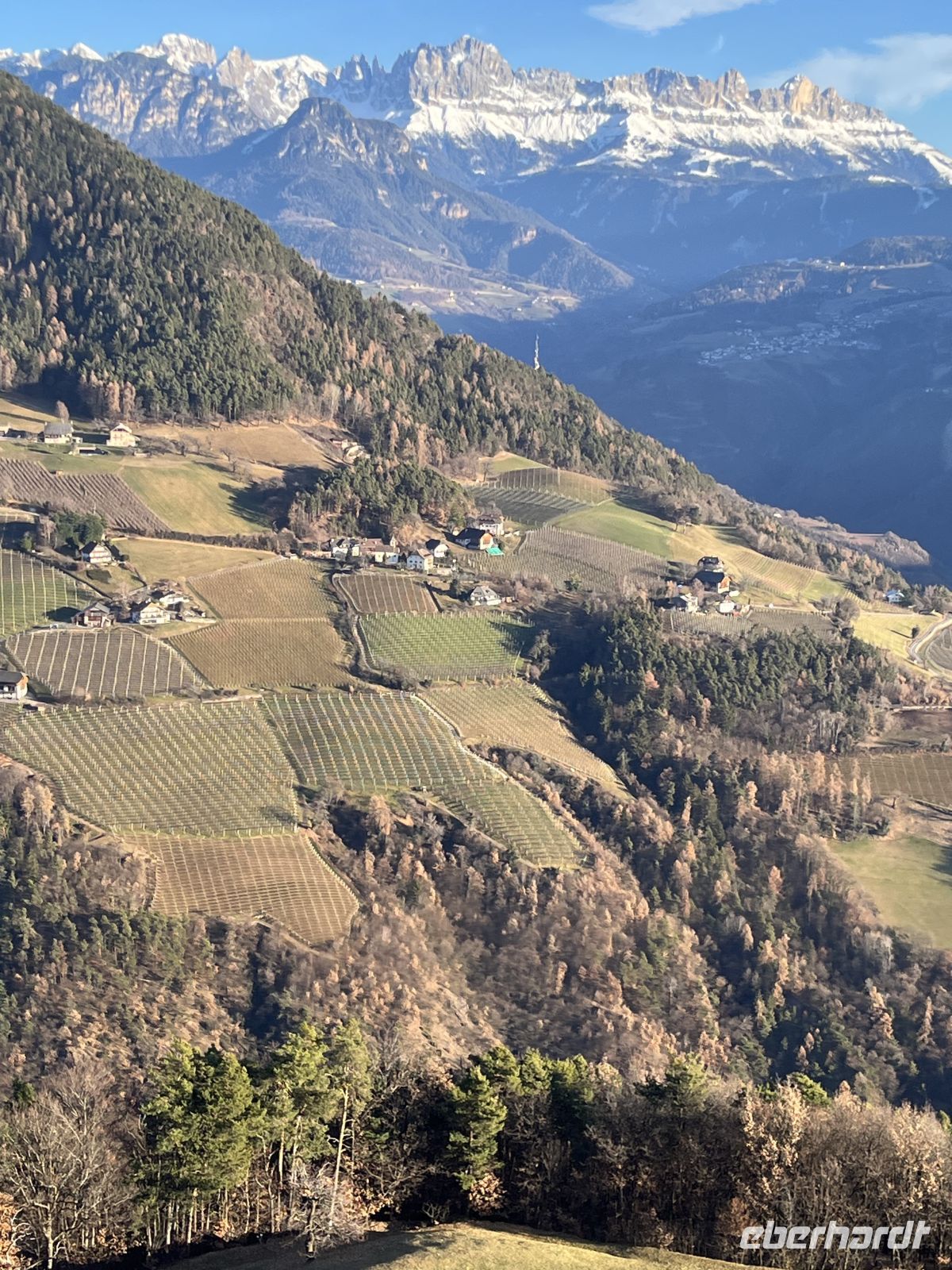 Weihnachts- & Silvesterreise Südtirol:  Bozen - Blick aus der Seilbahn - Rosengartengruppe & Weingebiete