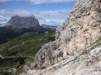 Wanderung vom Grödner Joch über das Cirjoch nach Kolfuschg , dabei Blick zum Langkofel