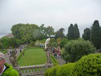 Ein Pfau, der von oben auf die Leute herabschaut ...