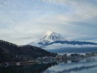 Kawaguchiko - Ausblick vom Hotel auf den Kawaguchi-See und Fujisan