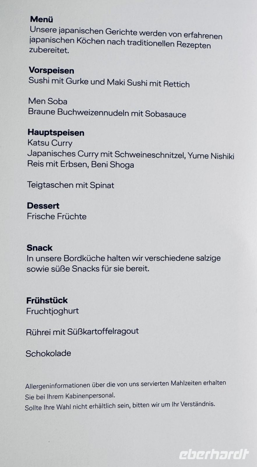 Tag 1 - Menü an Bord 