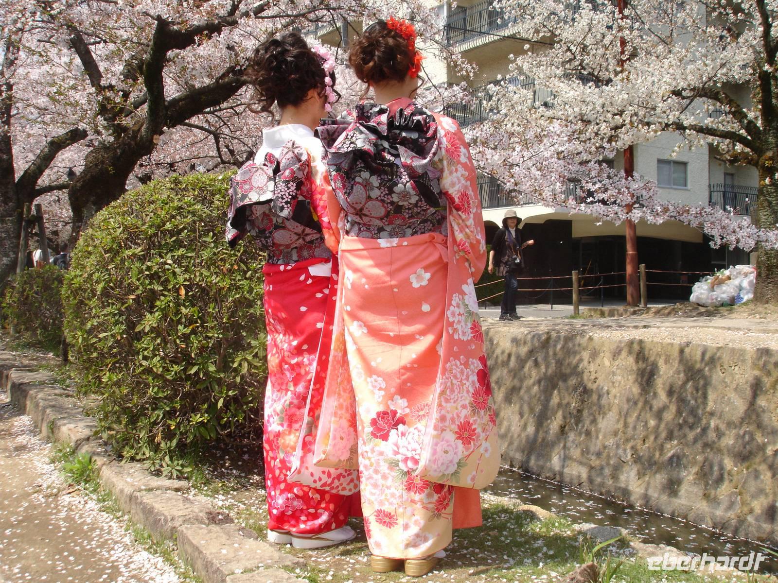 Kyoto - am Philosophenweg , junge Mädchen im Kimono und von hinten