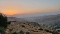 Jordanien, Sonnenuntergang auf der Fahrt zum Toten Meer