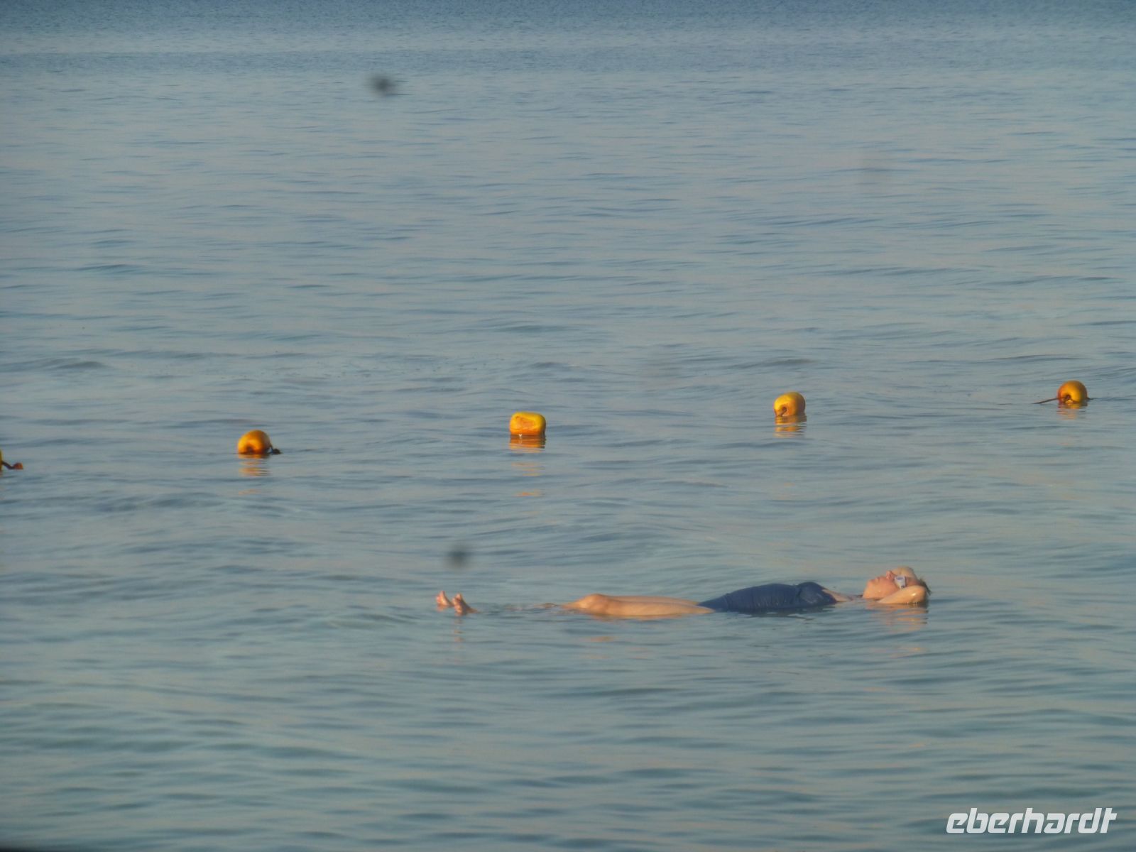 Tiefenentspannt auf dem Toten Meer, mit Schwimmbrille und einem Bonbon im Mund gegen das fies schmeckende Wasser.