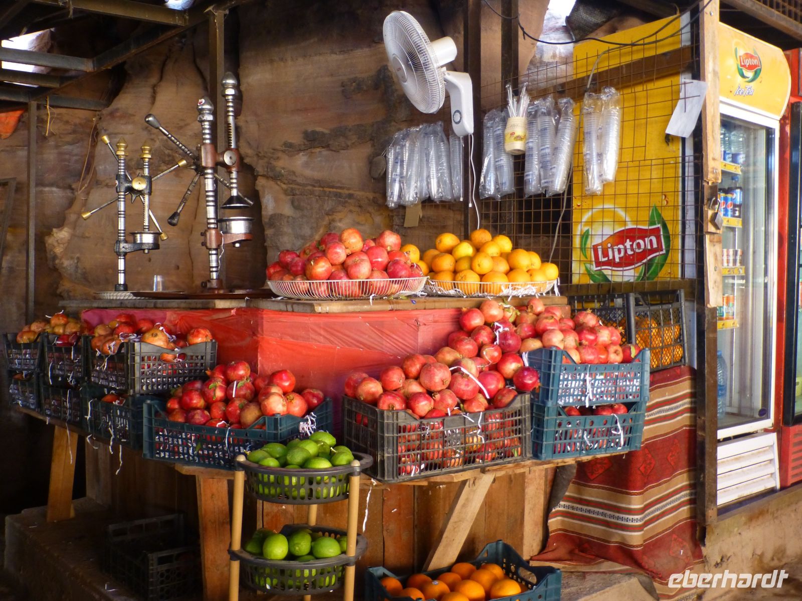 Mit Tee, Kaffee und Säften bleiben wir auf den Beinen. Die Größe Petras überrascht viele.