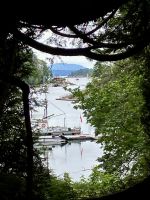 DAS Kanada Bild (Wasser-Segelschiff-Rotes Haus-Berge)