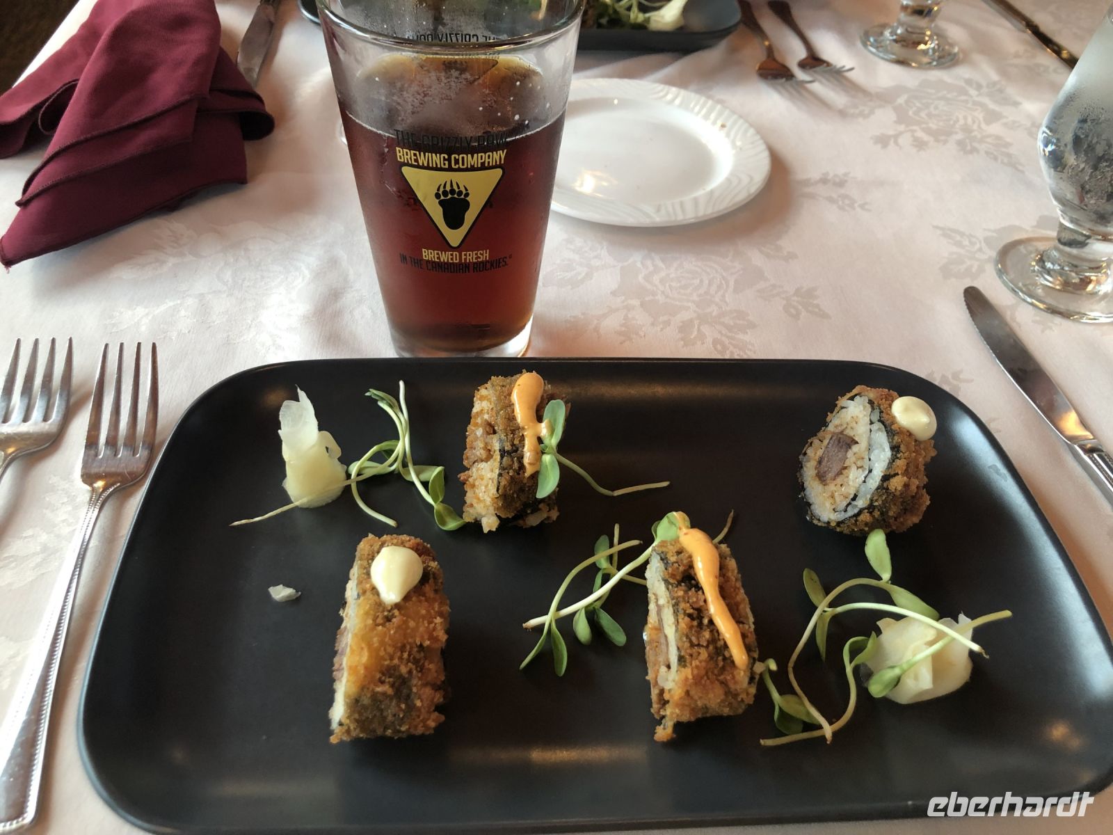 Abendessen Sushi Beckers Chalet Jasper Kanada