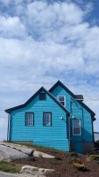 Blaue Häuser an Peggy's Cove