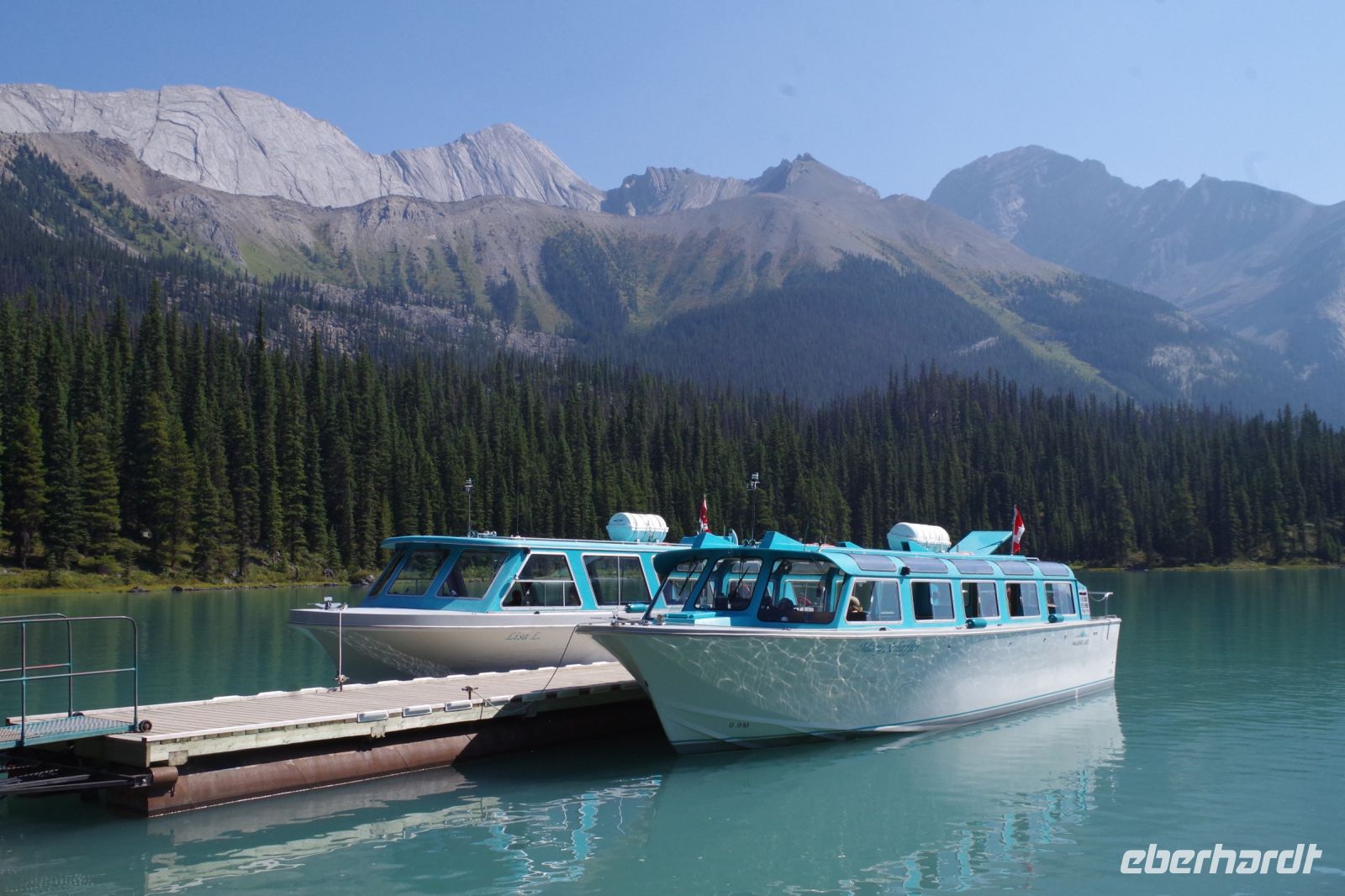 Bootsfahrt auf dem Maligne Lake, Anlegestelle Spirit Island