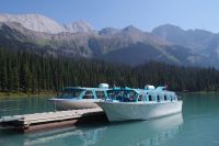 Bootsfahrt auf dem Maligne Lake, Anlegestelle Spirit Island