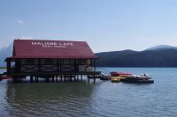 Maligne Lake Boathouse während des Mary Schäfer Rundgangs 2