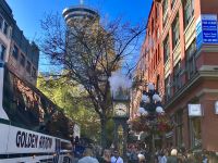 Unser Bus bei der Dampfuhr in Gastown Vancouver