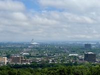 2. Tag – Stadtrundfahrt in Montréal – Blick nach Osten auf das Olympiastadion vom Mont Royal