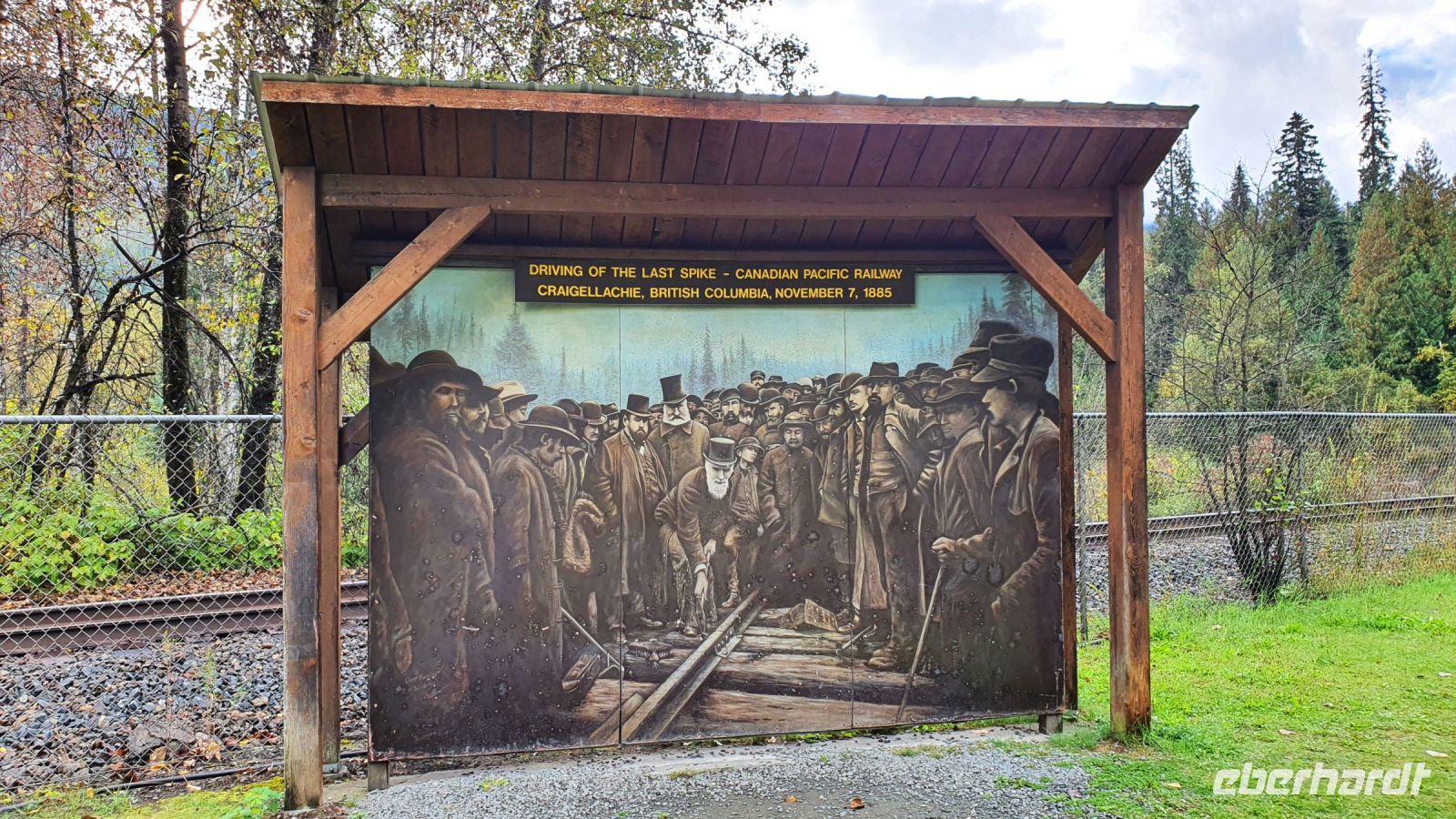 Hier wurde der Letzte Nagel der transkontinentalen Eisenbahnlinie gesetzt