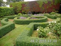 Abgezirkelte Beete vor einer Windschutzhecke
