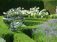 Hier werden die Rosen mit Buchsbaum in Schranken gehalten.