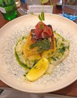 Abendessen im Hotel Ommaroo - Seehechtfilet mit Risotto und Bacon