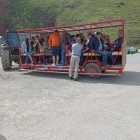 Transport der Touristen vom Hafen zum Ort mit dem Traktor