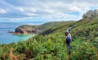 Durch Farne und Ginster geht der Küstenwanderweg vor Greve de Lecq