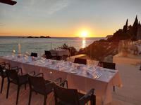 033a Dubrovnik, Abendessen im Hotel mit Sonnenuntergang