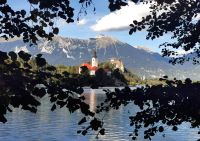 Insel mit der Kirche im Bleder See, Slowenien 
