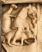 Mann reitet auf einem Schwein, Kathedrale von Trogir