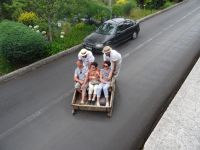 im Tropischen Garten - Blick auf die Korbschlittenfahrer
