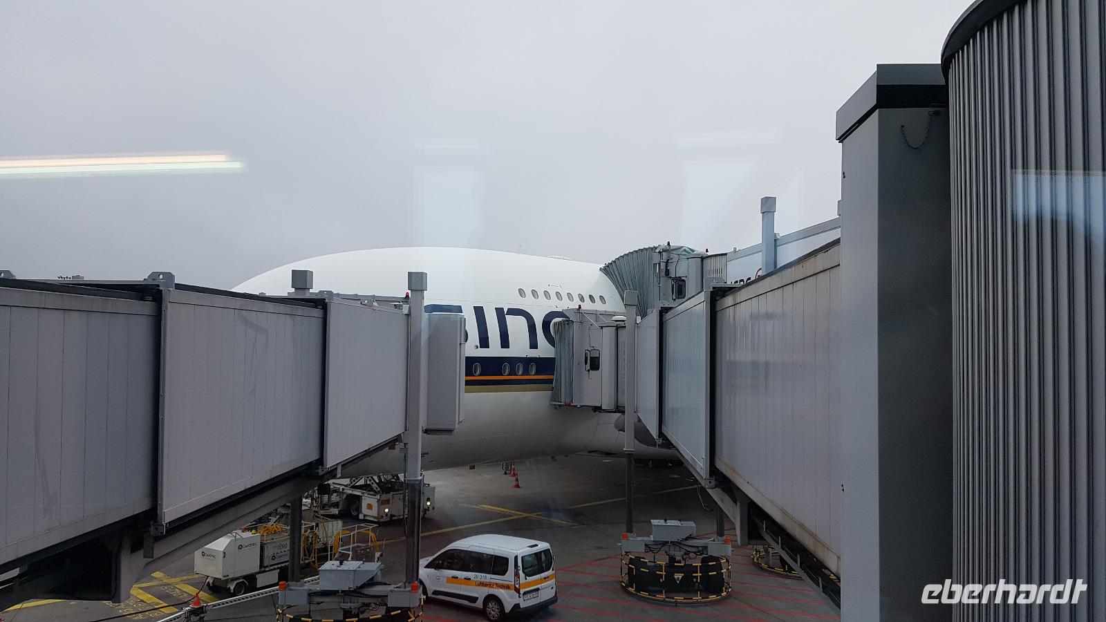 Singapur, Abflug FRA, Boarding A 380