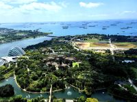 Gardens by the Bay und die Supertrees vom Dach des Marina Bay Sands Hotel