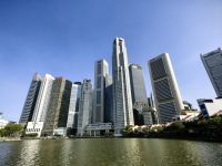 Skyline von Singapur am Clarke Quay