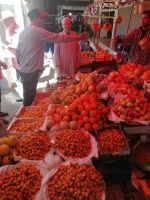 Said handelt mit einem Obsthändler auf dem Souk, Moulay Idriss