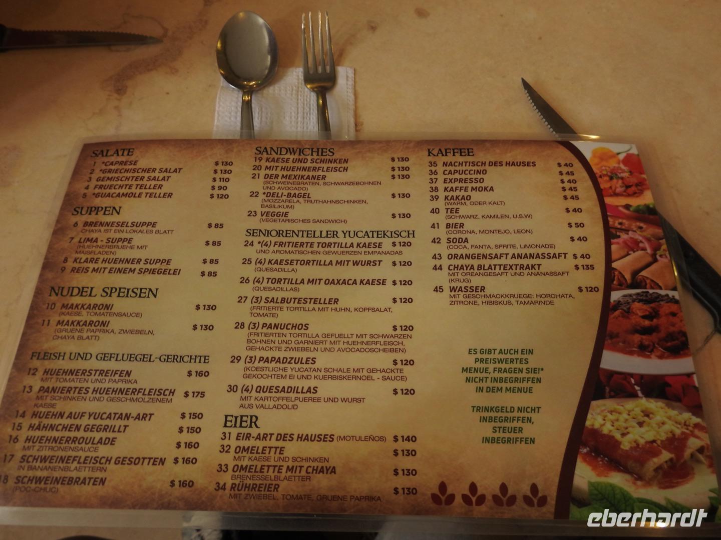 Deutsche Speisekarte Mexiko