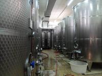 In diesen Stahltanks lagert der Wein. Beim Weißwein wird ausschließlich der Wein gelagert, beim Rotwein zusätzlich noch die Trauben.