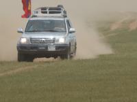 Beim Pferderennen.Der Zieleinlauf wird angekündigt.