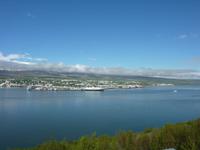 Blick auf den Hafen von Akureyri