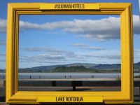Blick vom Sudima Hotel auf den Rotorua See
