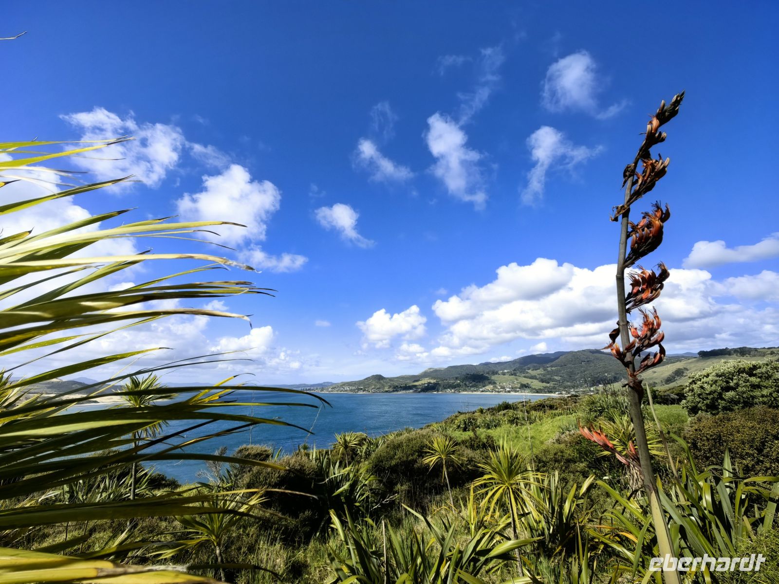 Blick auf Opononis Strand und die lange weiße Wolke
