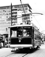 Vintage Straßenbahn anstatt des Hop on Hop off Busses, typisch Christchurch