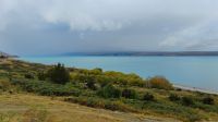 Lake Pukaki, Mount Cook in Regenwolken 