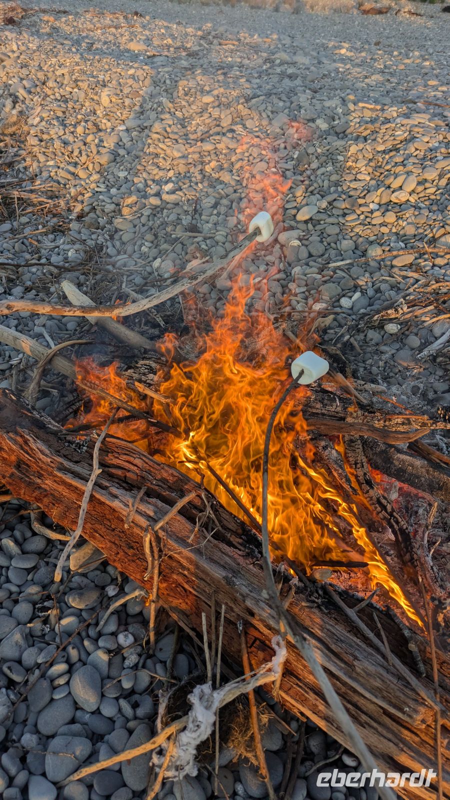 Lagerfeuer mit Marshmallows am Strand